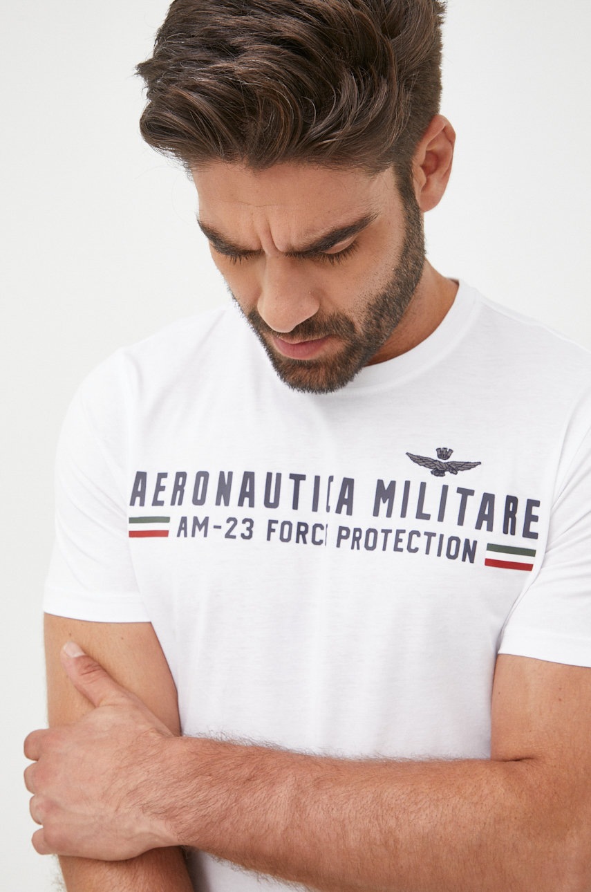

Памучна тениска Aeronautica Militare в бежово с принт, Бежов