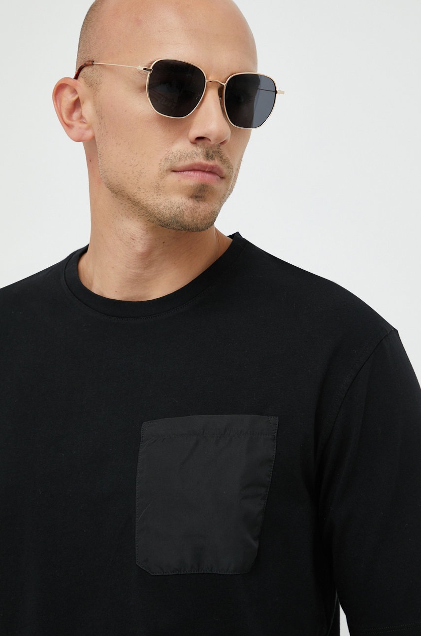 

Памучна тениска Sisley в черно с изчистен дизайн, Черен