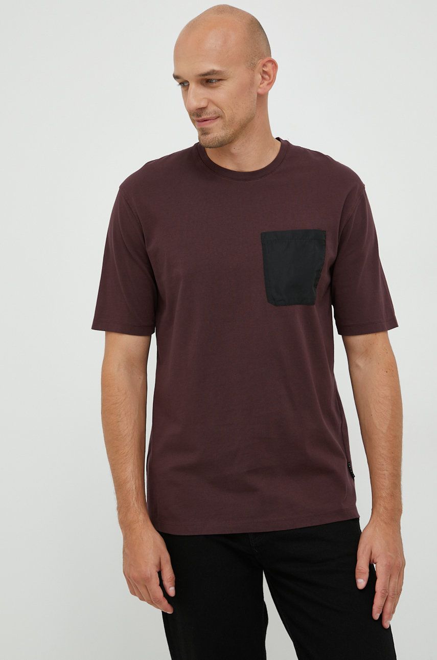 Sisley tricou din bumbac culoarea bordo, neted