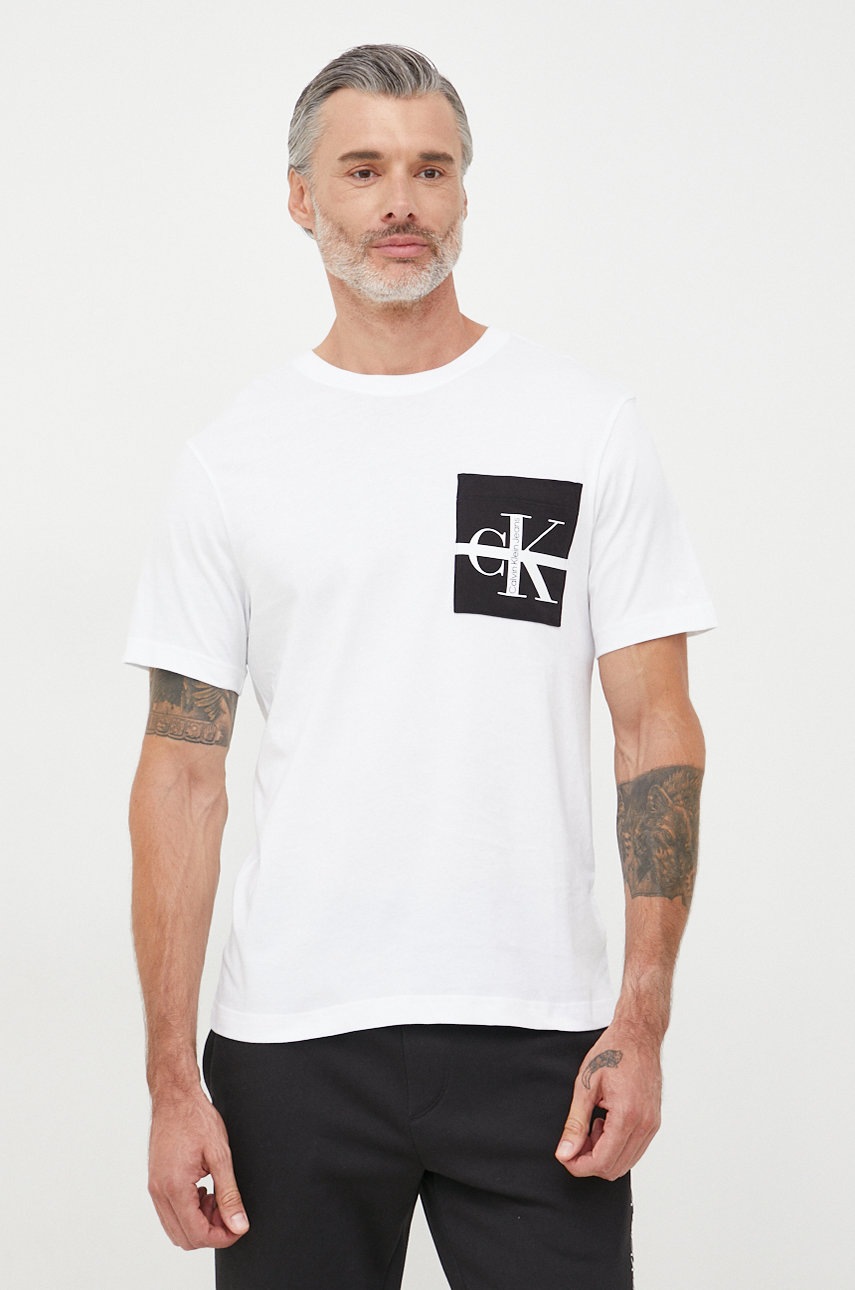 

Памучна тениска Calvin Klein Jeans в бяло с изчистен дизайн, Бял