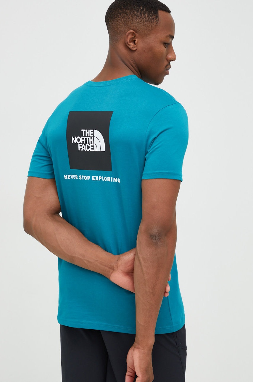 

Памучна тениска The North Face в тюркоазено с принт, Тюркоазен