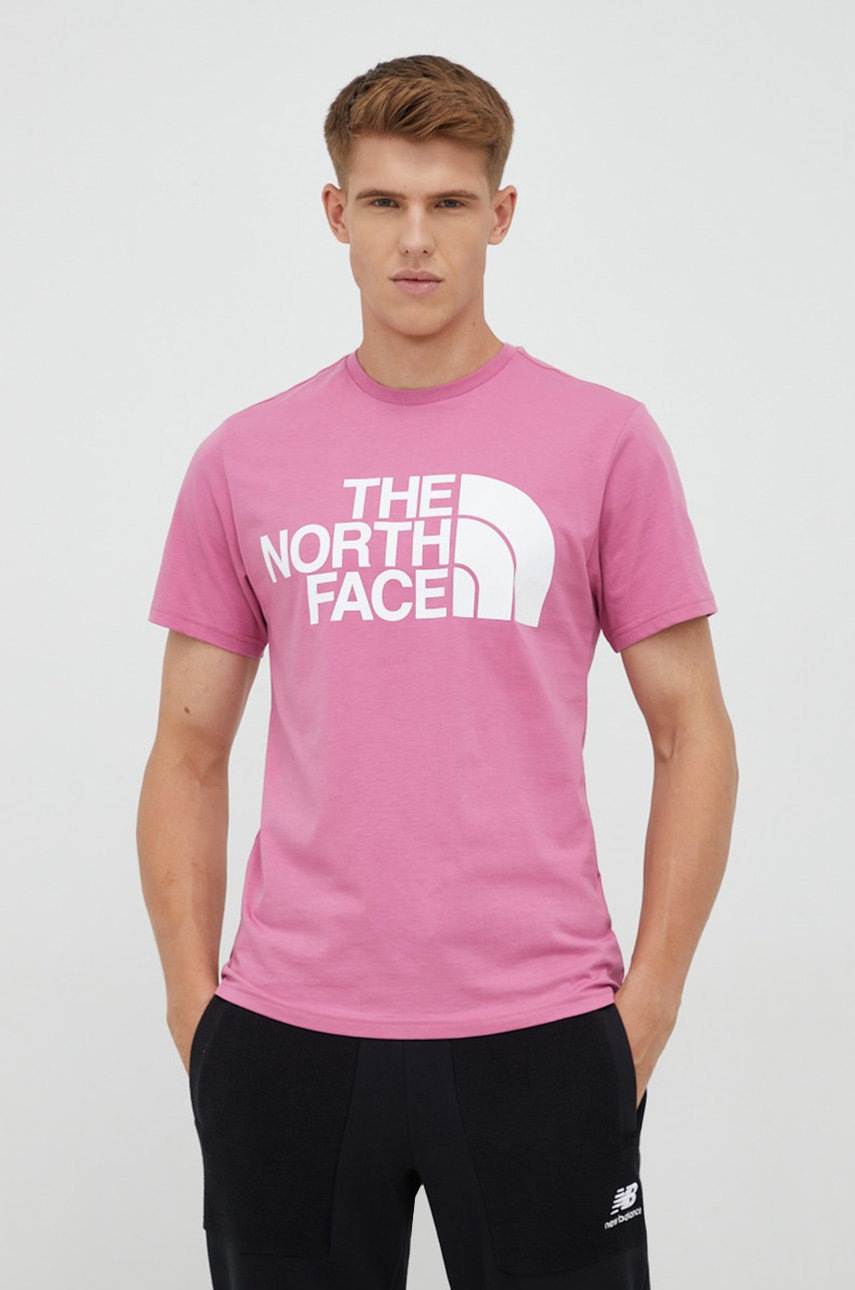 

Памучна тениска The North Face в розово с принт, Розов