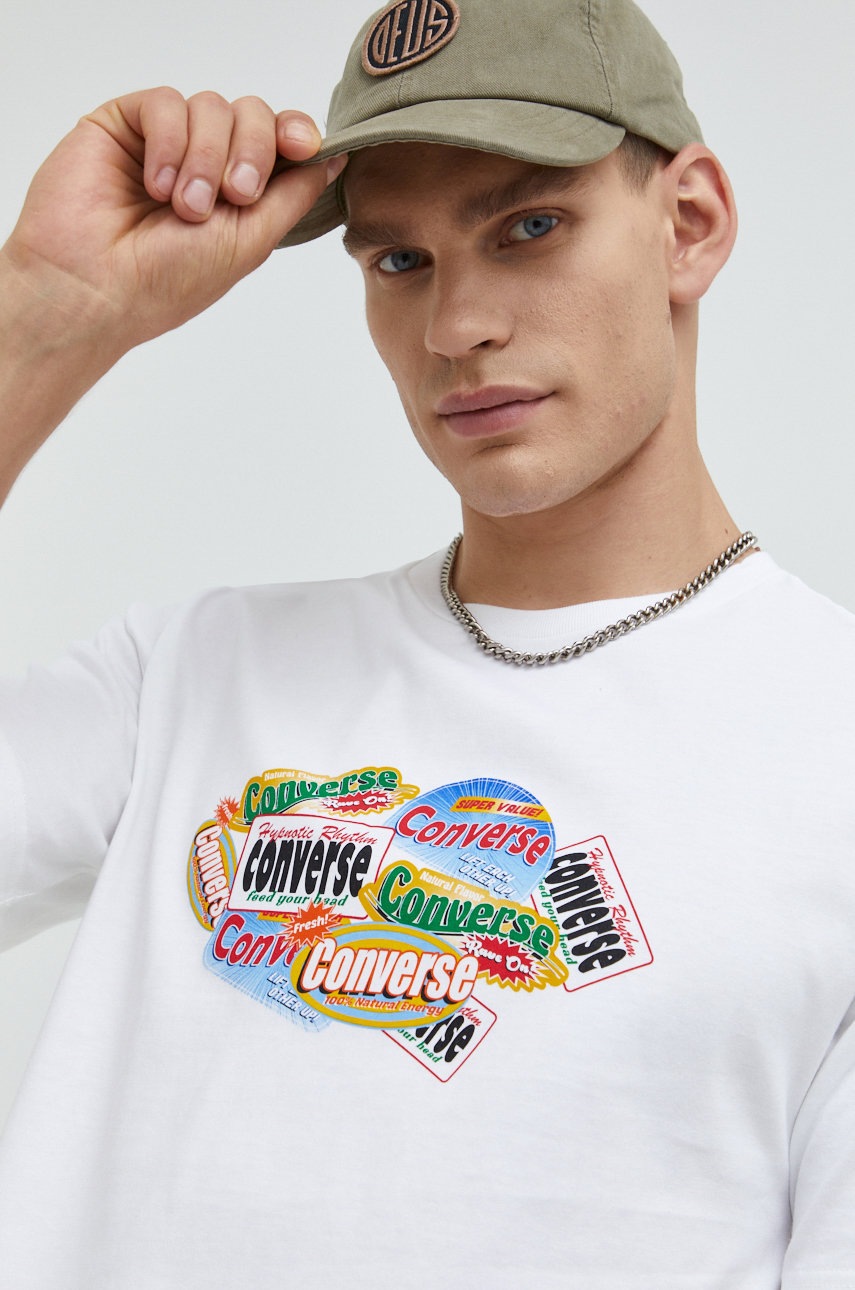 

Памучна тениска Converse в бяло с принт, Бял