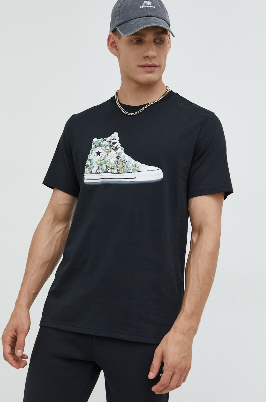 

Памучна тениска Converse в черно с принт, Черен