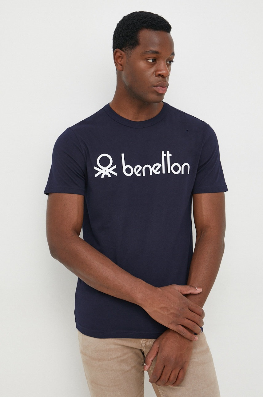 

Памучна тениска United Colors of Benetton в тъмносиньо с принт, Тъмносин
