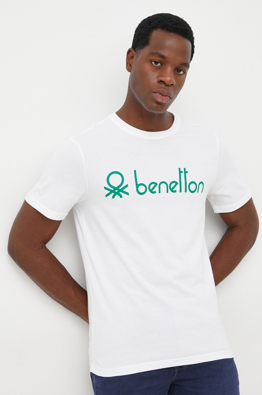 

Памучна тениска United Colors of Benetton в бяло с принт, Бял