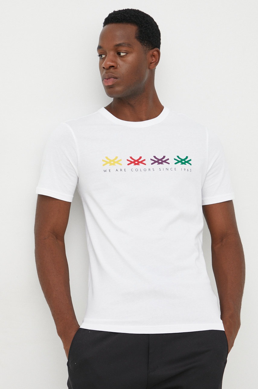 

Памучна тениска United Colors of Benetton в бяло с принт, Бял