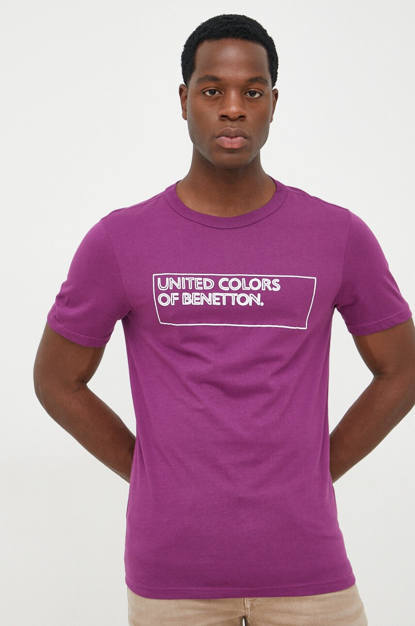 United colors of benetton tricou din bumbac culoarea violet, cu imprimeu