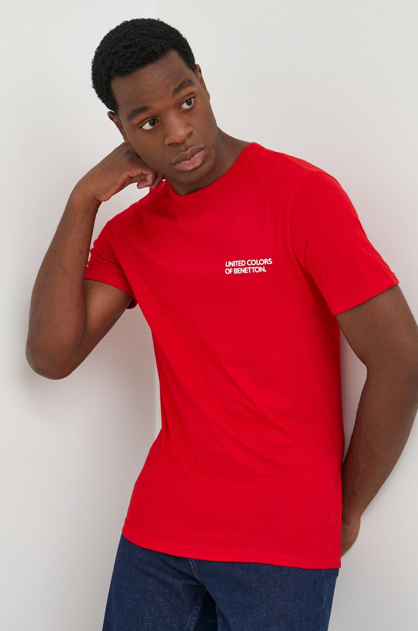 United colors of benetton tricou din bumbac culoarea rosu, neted