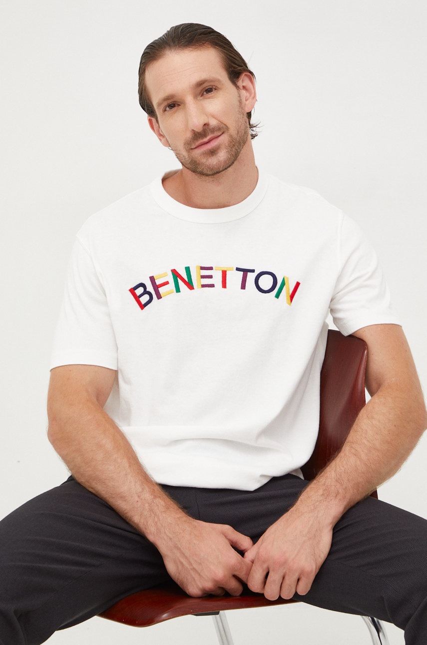 

Памучна тениска United Colors of Benetton в бяло с апликация, Бял