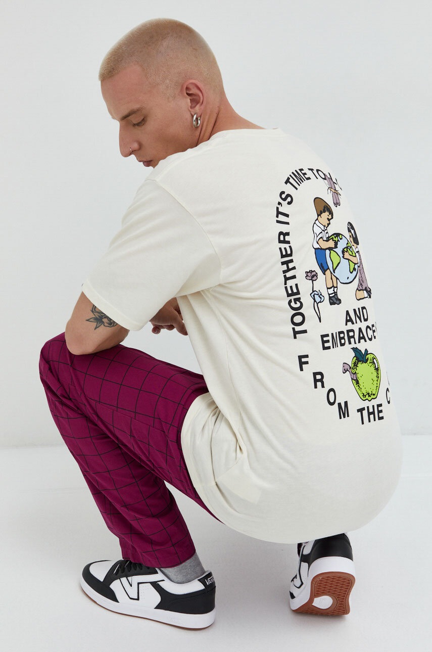 

Памучна тениска Vans в бежово с принт, Бежов