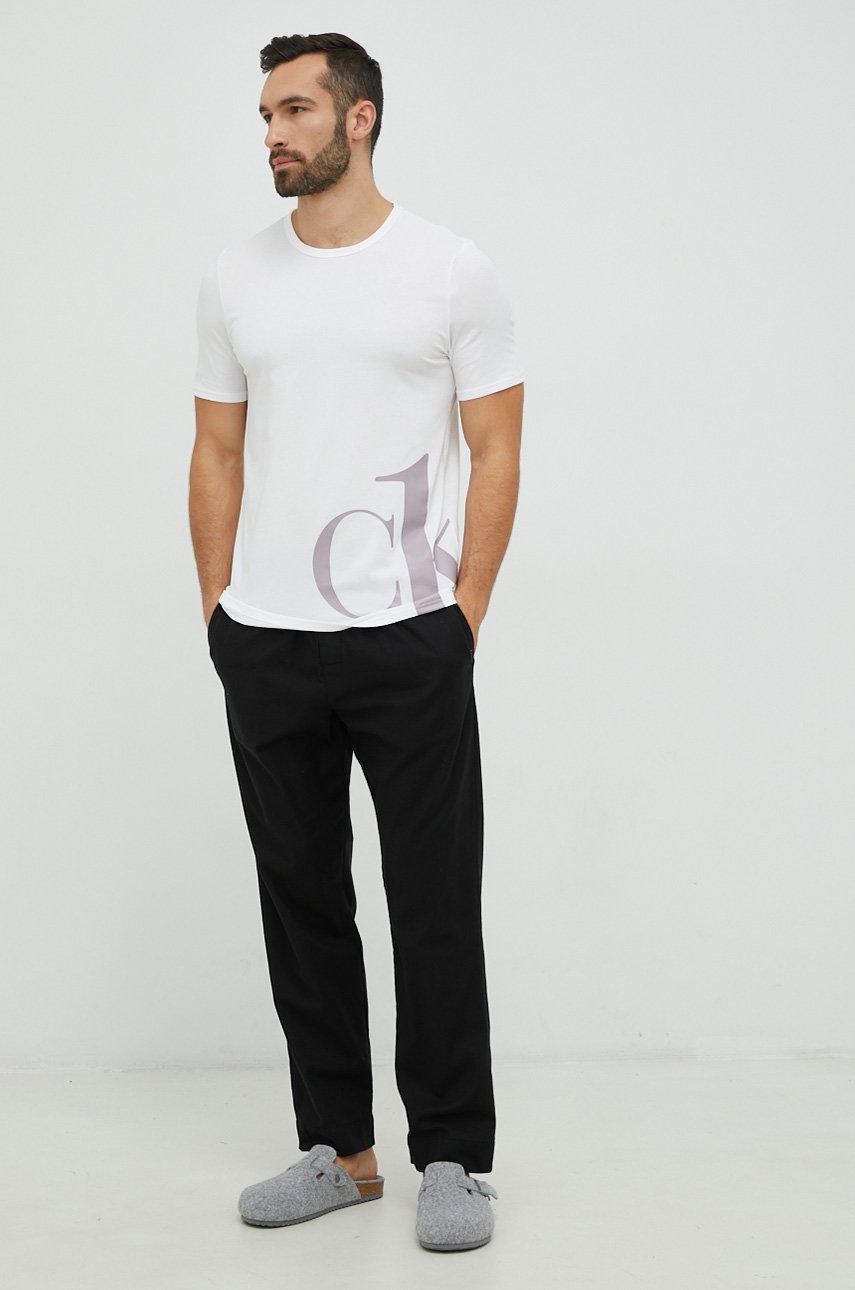 

Горнище на пижама с къси ръкави Calvin Klein Underwear в бяло с принт, Бял