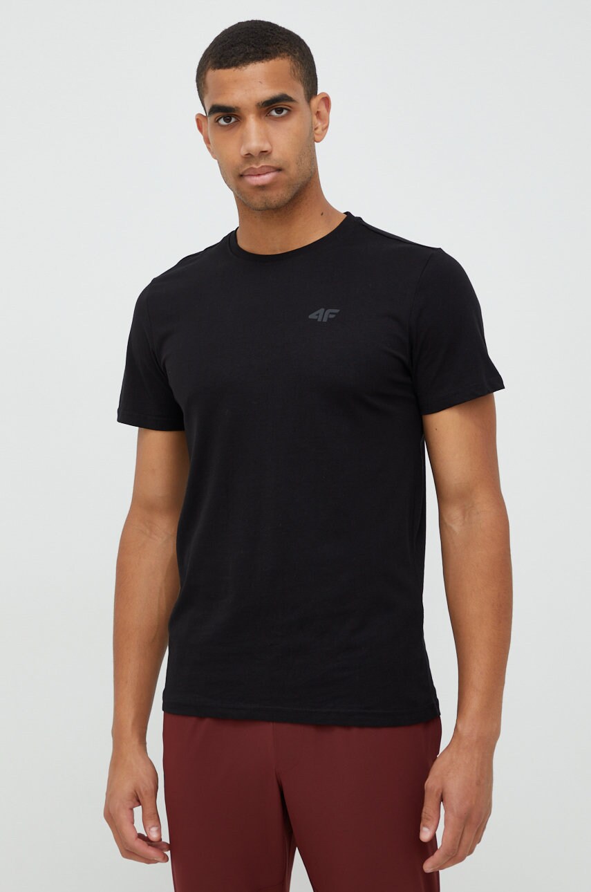 4f tricou din bumbac culoarea negru, neted