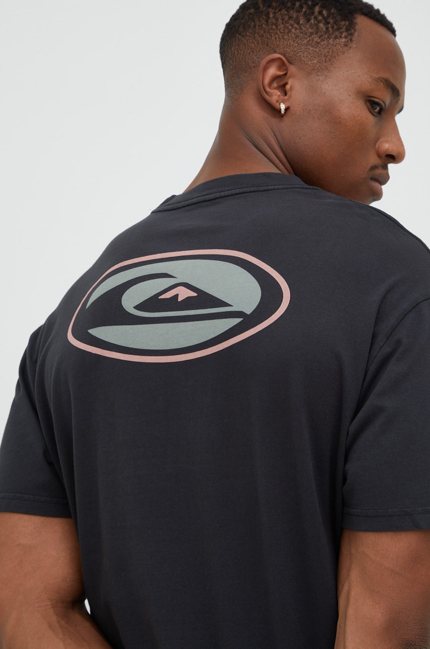 

Памучна тениска Quiksilver в черно с принт, Черен