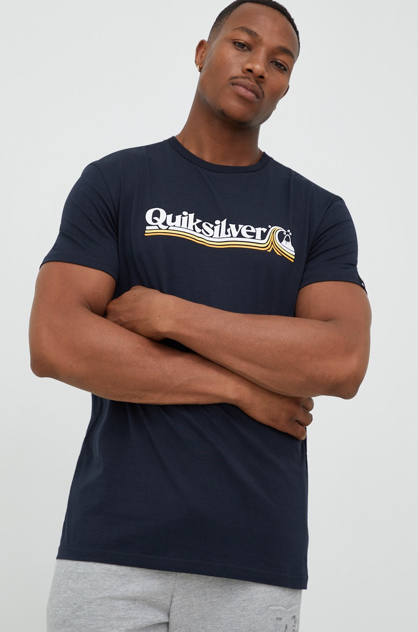 

Памучна тениска Quiksilver в черно с принт, Тъмносин
