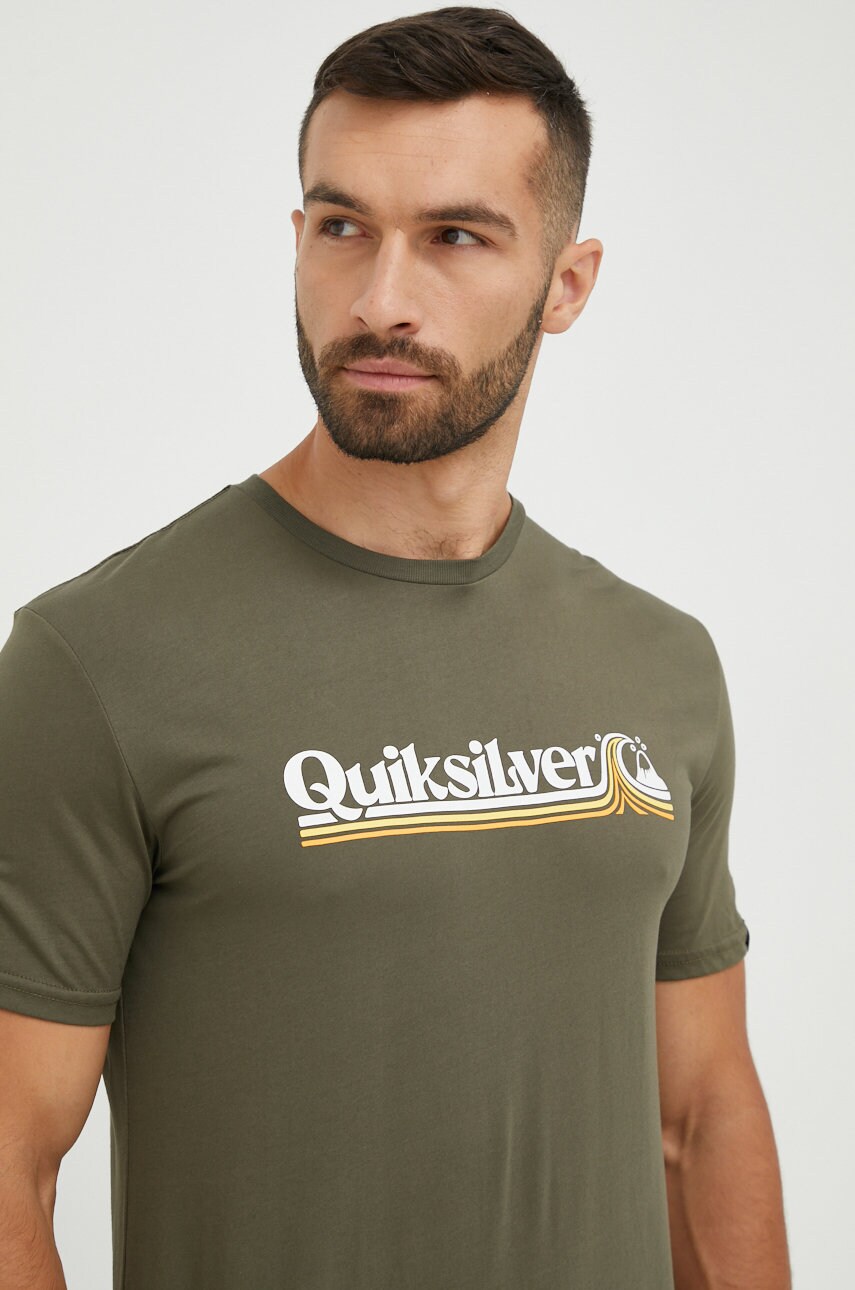 Quiksilver tricou din bumbac culoarea verde, cu imprimeu