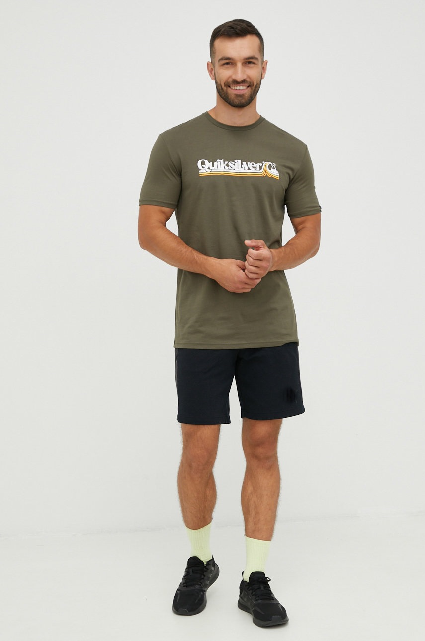 

Бавовняна футболка Quiksilver колір зелений з принтом