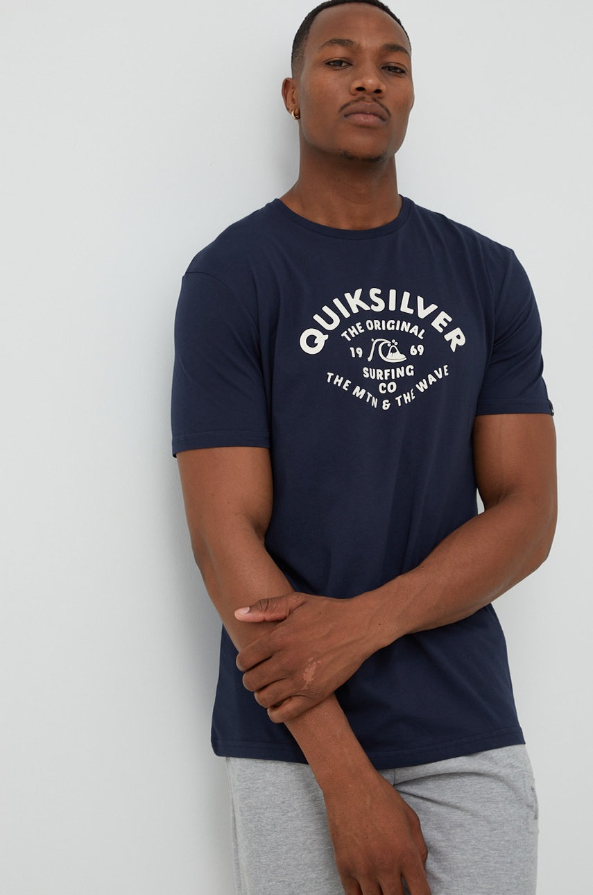 

Памучна тениска Quiksilver в тъмносиньо с принт, Тъмносин