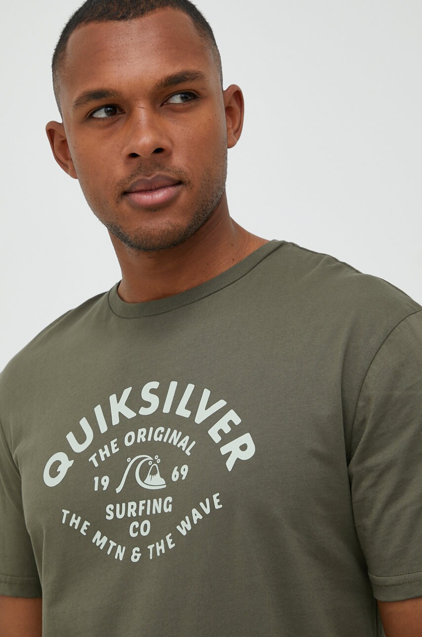 Quiksilver tricou din bumbac culoarea maro, cu imprimeu