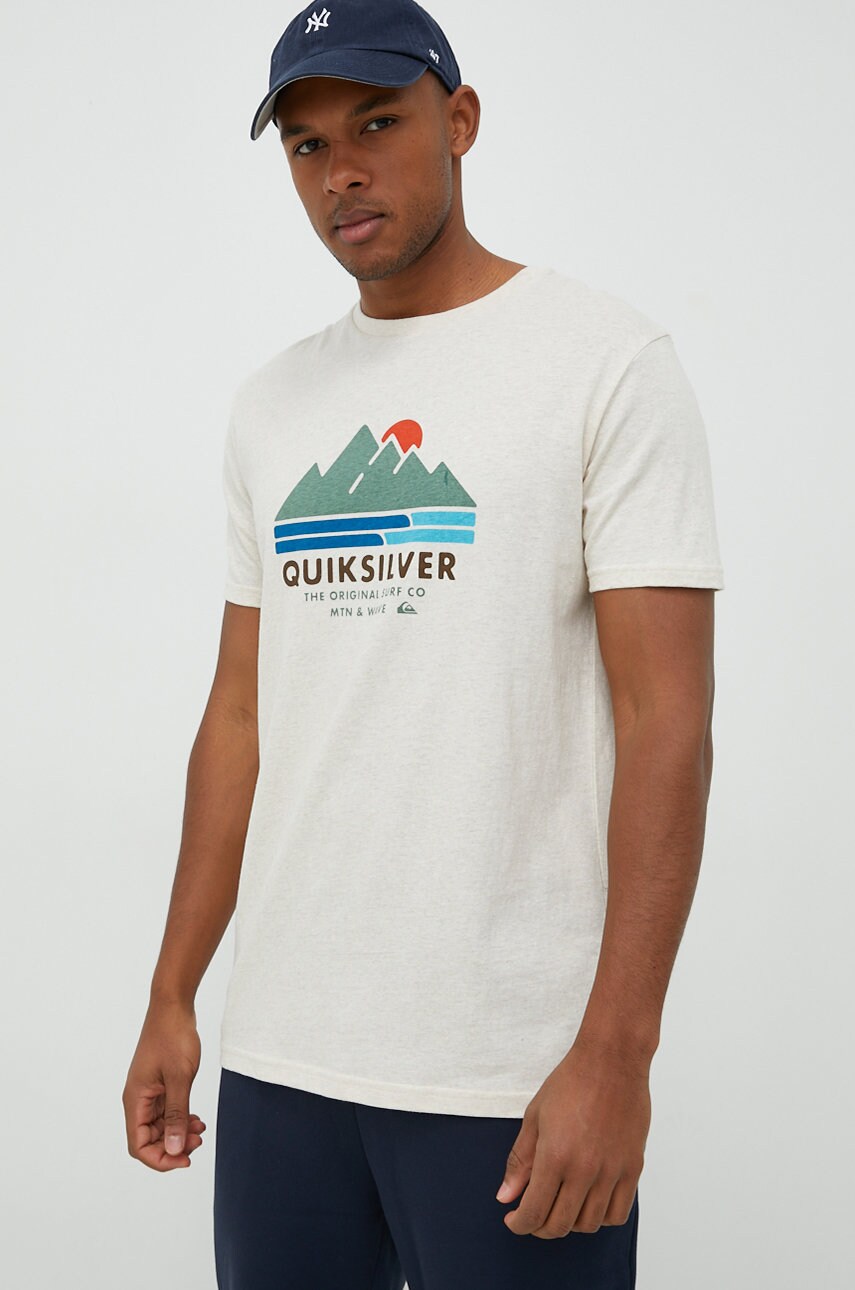Quiksilver tricou din bumbac culoarea bej, modelator