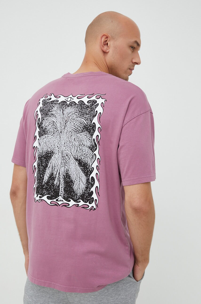 Quiksilver tricou din bumbac culoarea roz, cu imprimeu