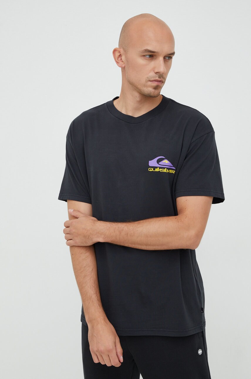 

Бавовняна футболка Quiksilver колір чорний з принтом