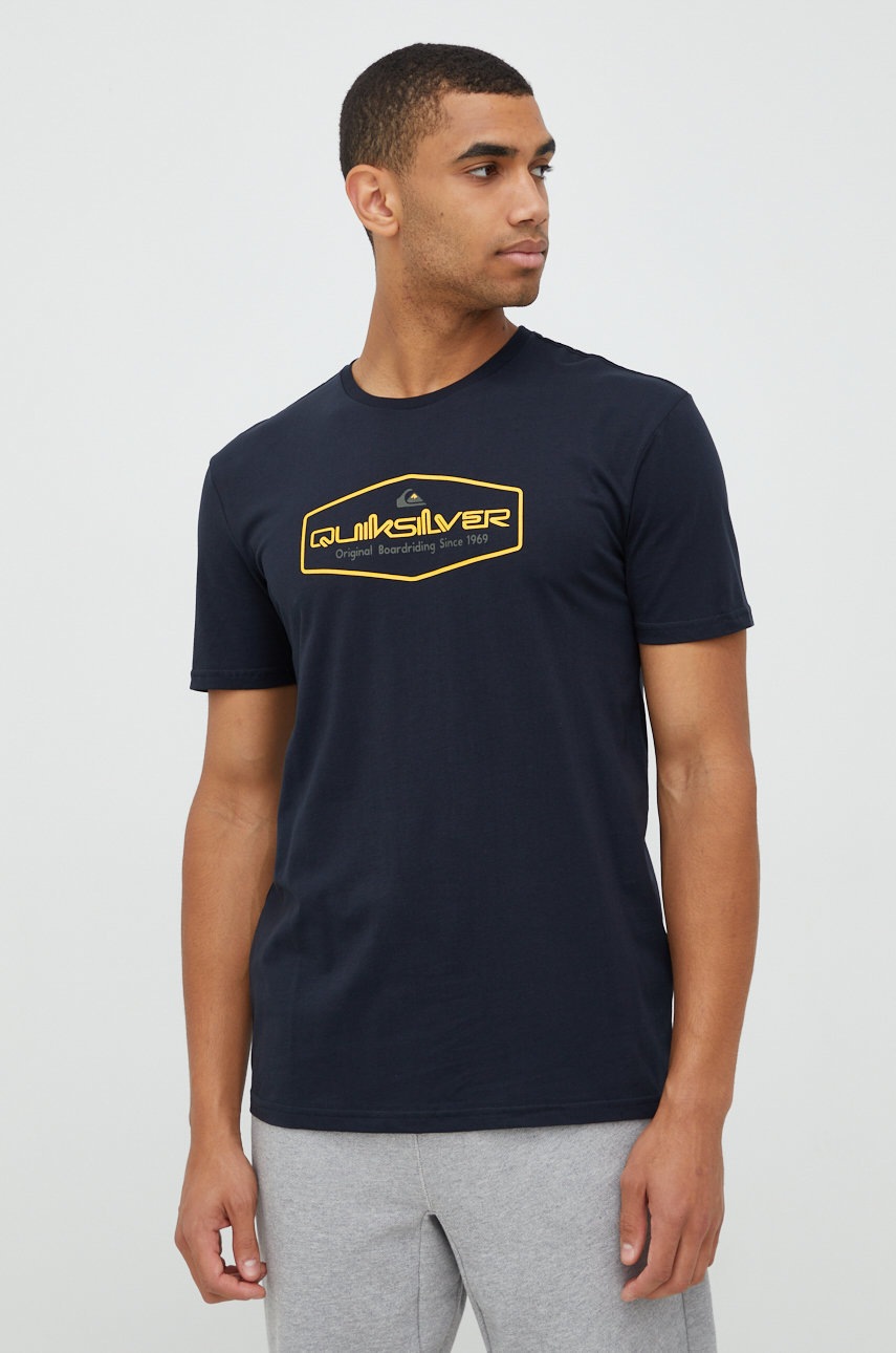 

Памучна тениска Quiksilver в тъмносиньо с изчистен дизайн, Тъмносин
