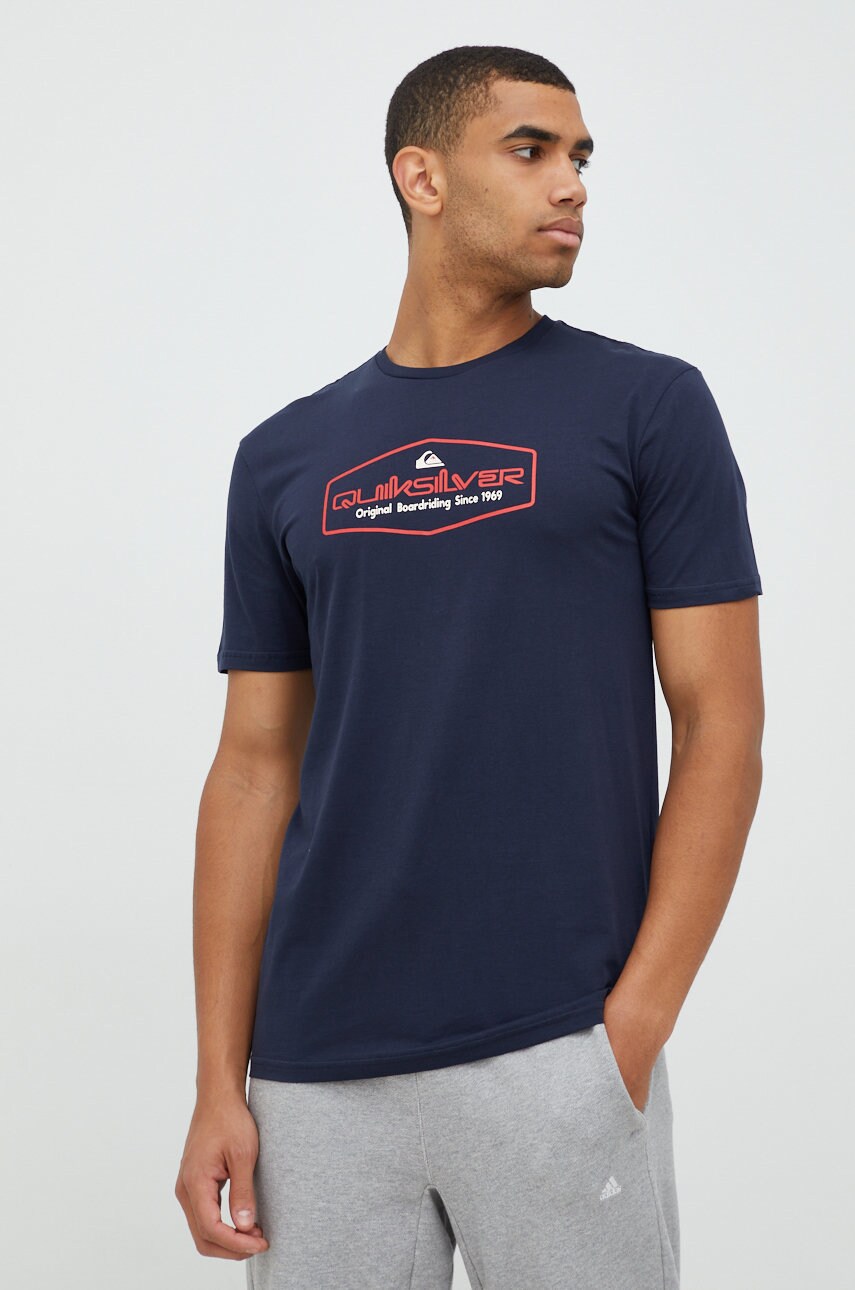 Quiksilver tricou din bumbac culoarea albastru marin, neted