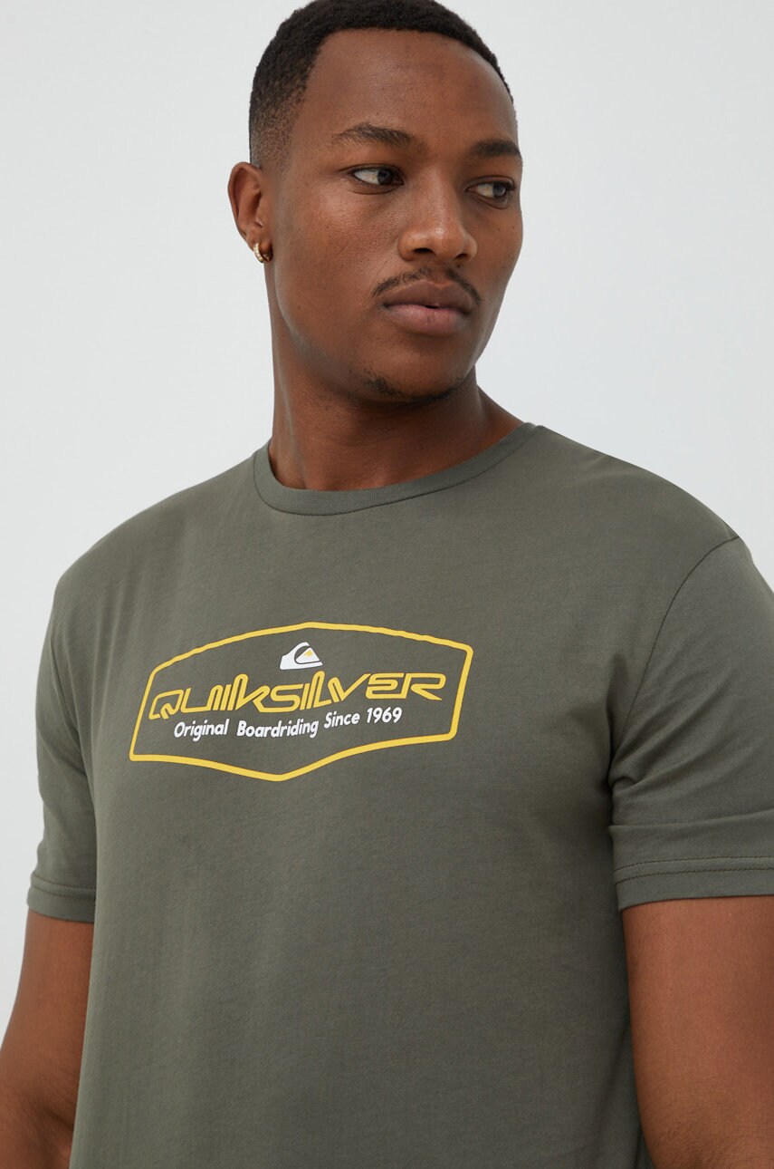 Quiksilver tricou din bumbac culoarea verde, neted