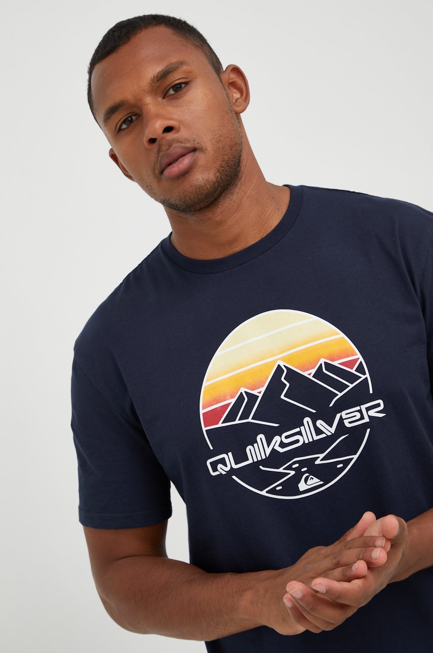 

Памучна тениска Quiksilver в тъмносиньо с принт, Тъмносин