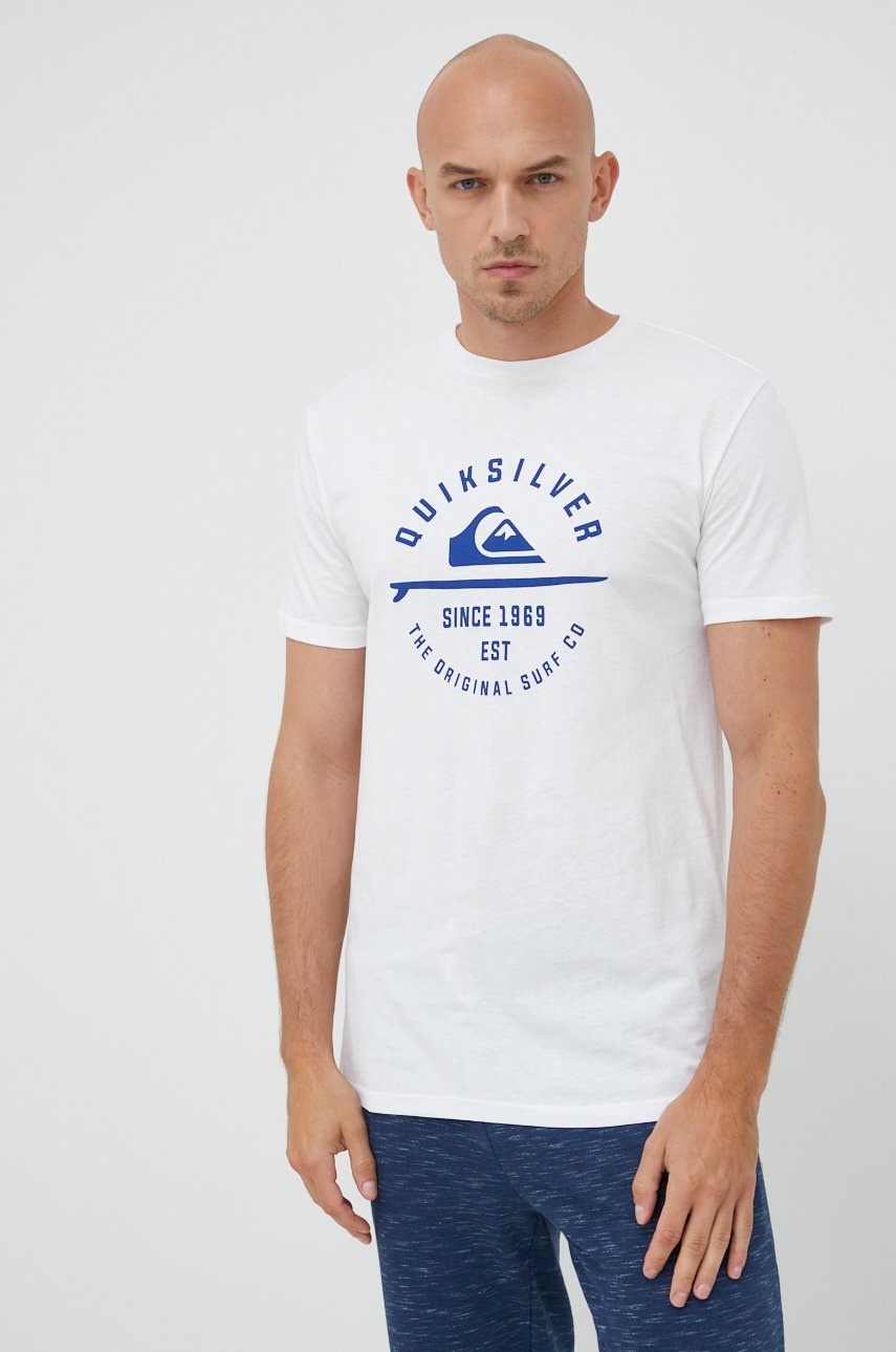 

Памучна тениска Quiksilver в бяло с изчистен дизайн, Бял