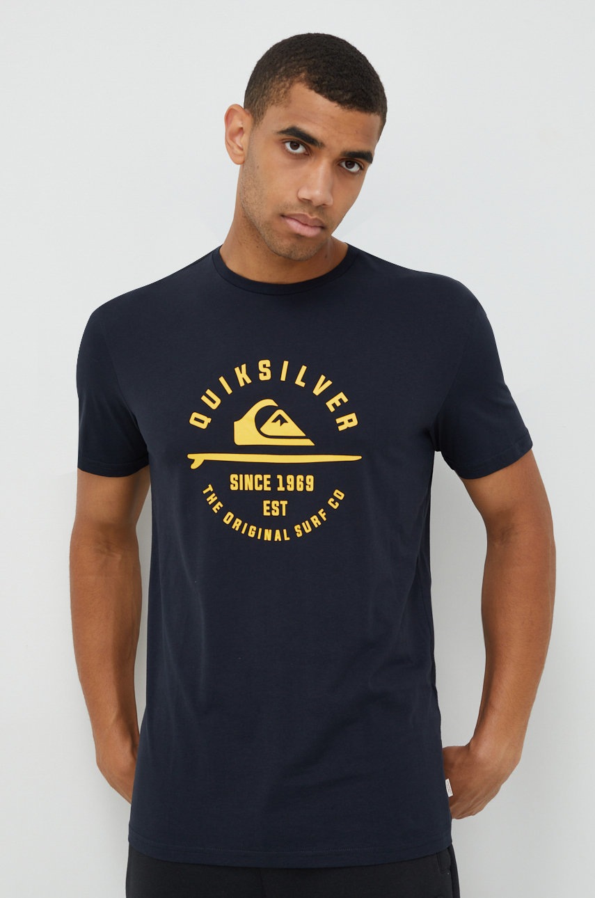 

Памучна тениска Quiksilver в тъмносиньо с изчистен дизайн, Тъмносин