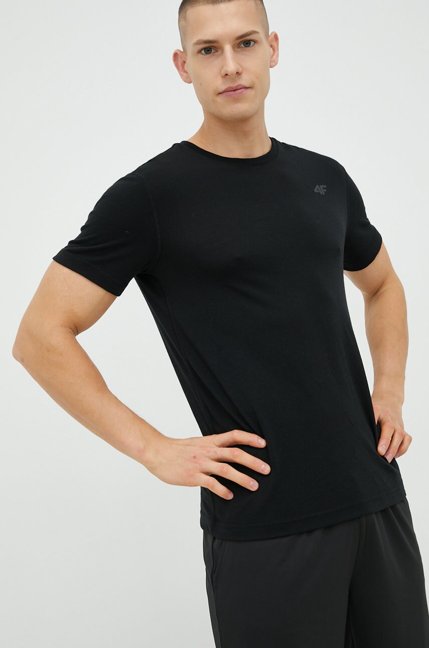 4f tricou sport culoarea negru, neted