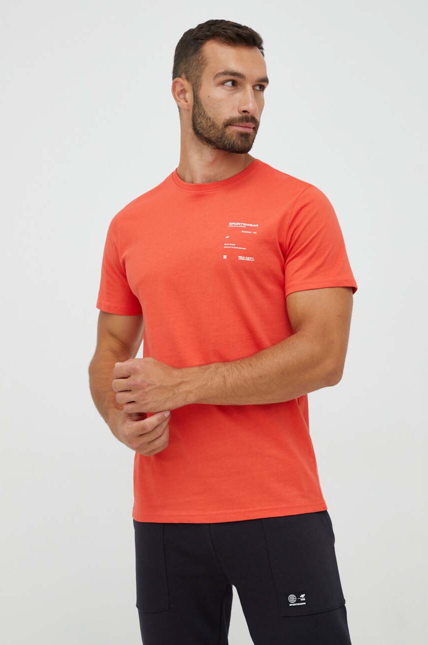 4f tricou din bumbac culoarea portocaliu, neted