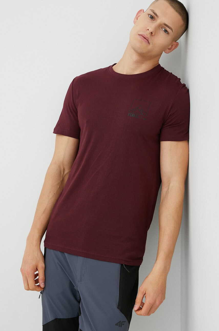 4f tricou din bumbac culoarea bordo, cu imprimeu