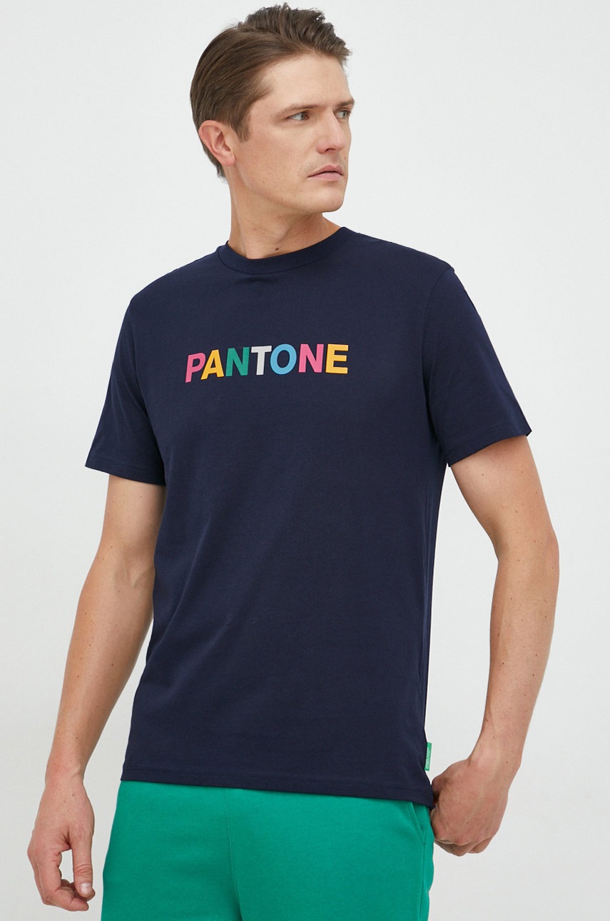 

Памучна тениска United Colors of Benetton в тъмносиньо с принт, Тъмносин
