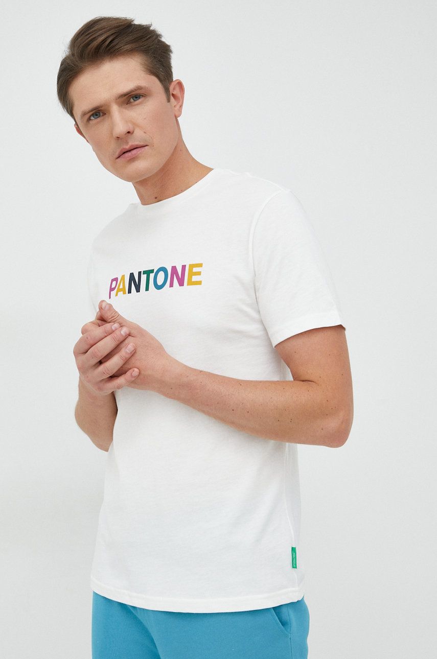 Bavlněné tričko United Colors of Benetton bílá barva, s potiskem - bílá -  100% Bavlna
