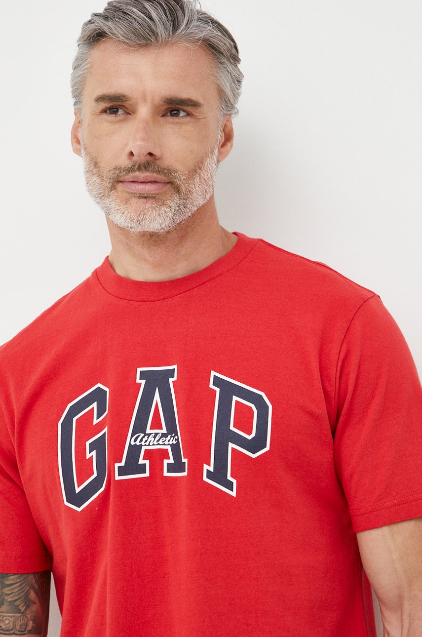 

Памучна тениска GAP в червено с принт, Червен