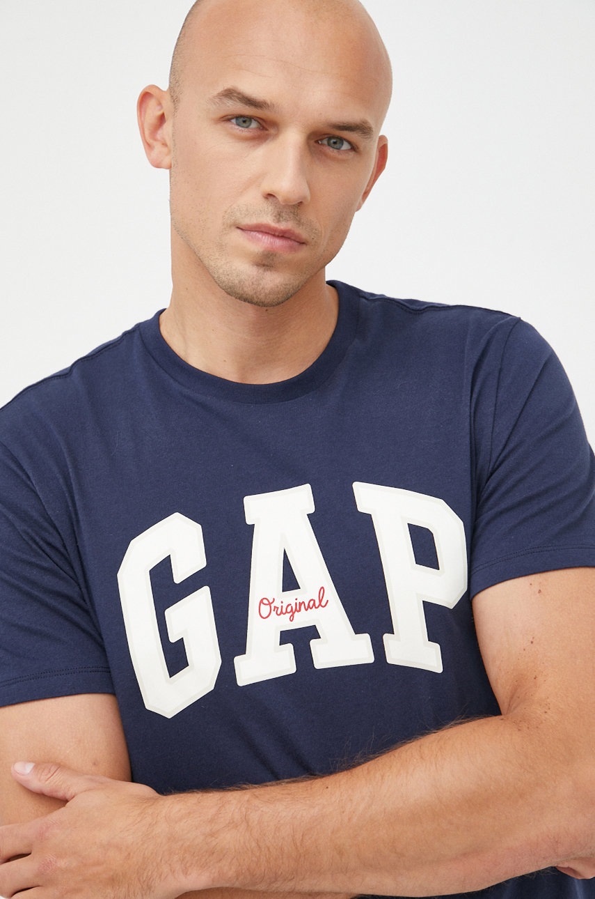

Памучна тениска GAP в тъмносиньо с принт, Тъмносин
