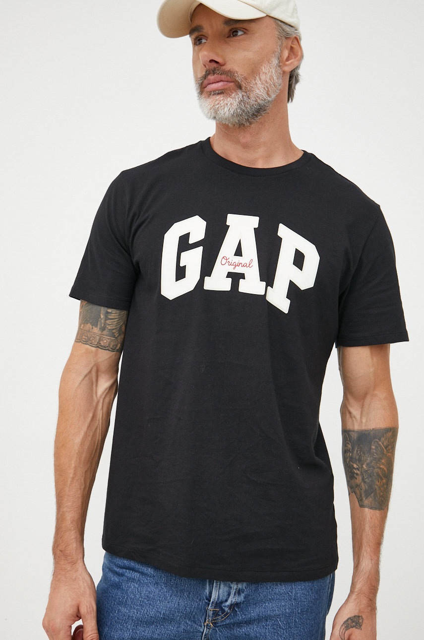 

Памучна тениска GAP в черно с принт, Черен