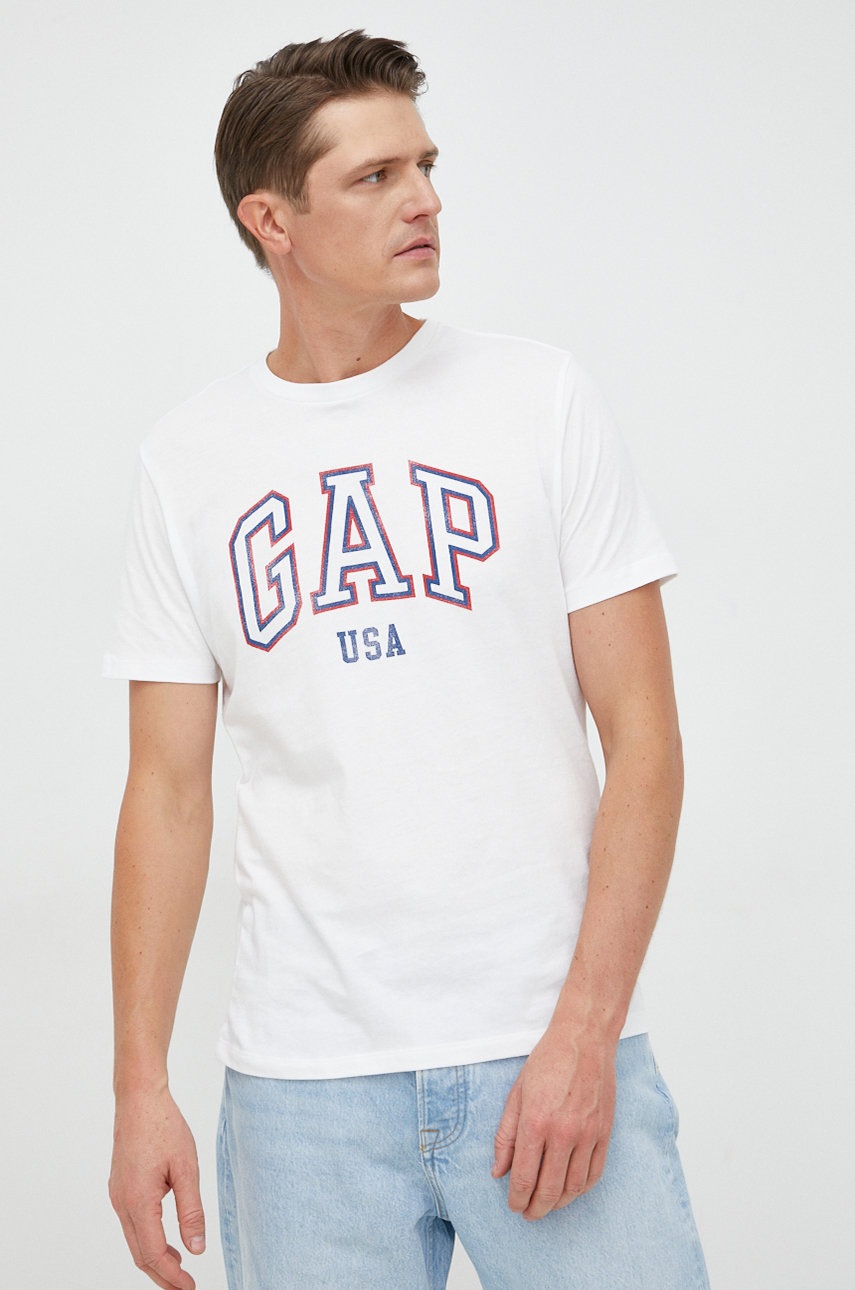 

Памучна тениска GAP в бяло с принт, Бял
