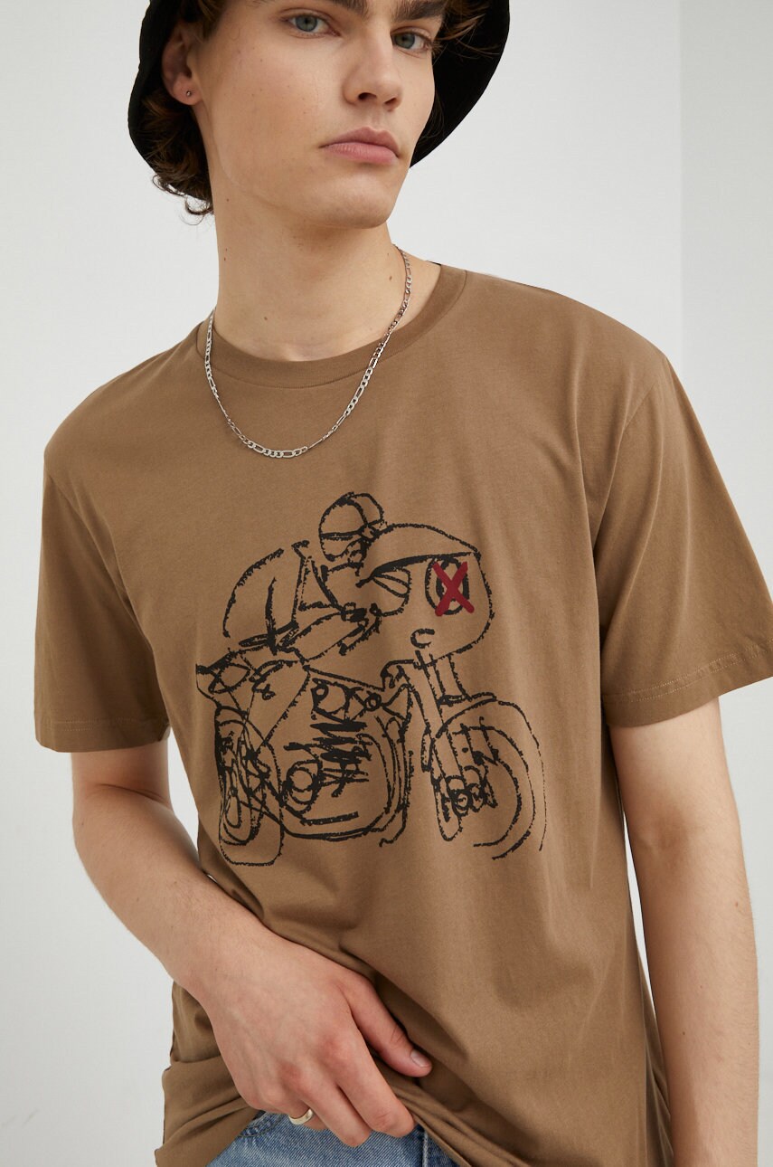 Deus ex machina tricou din bumbac culoarea maro, cu imprimeu