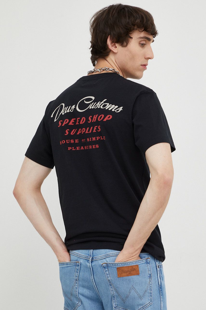 Bavlněné tričko Deus Ex Machina černá barva, s potiskem - černá -  100% Organická bavlna