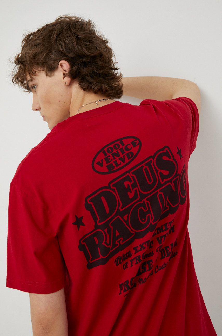 Bavlněné tričko Deus Ex Machina červená barva, s potiskem - červená -  100% Recyklovaná bavlna