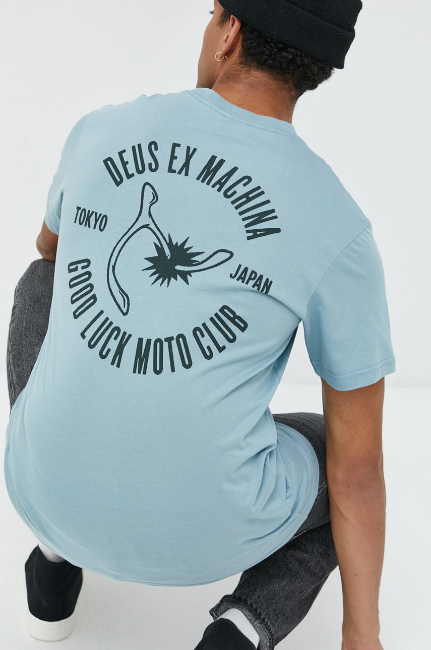 

Памучна тениска Deus Ex Machina с принт, Син