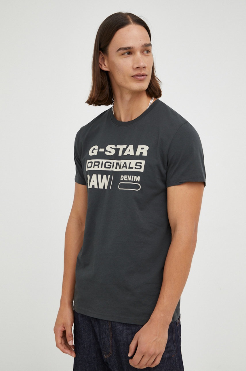 

Памучна тениска G-Star Raw в сиво с принт, Сив