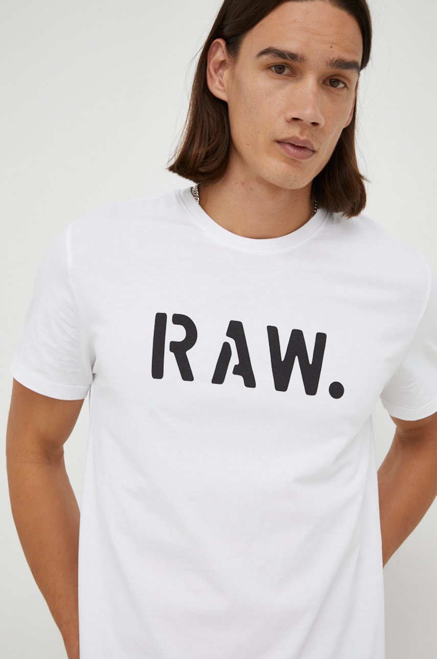 

Хлопковая футболка G-Star Raw цвет белый с принтом