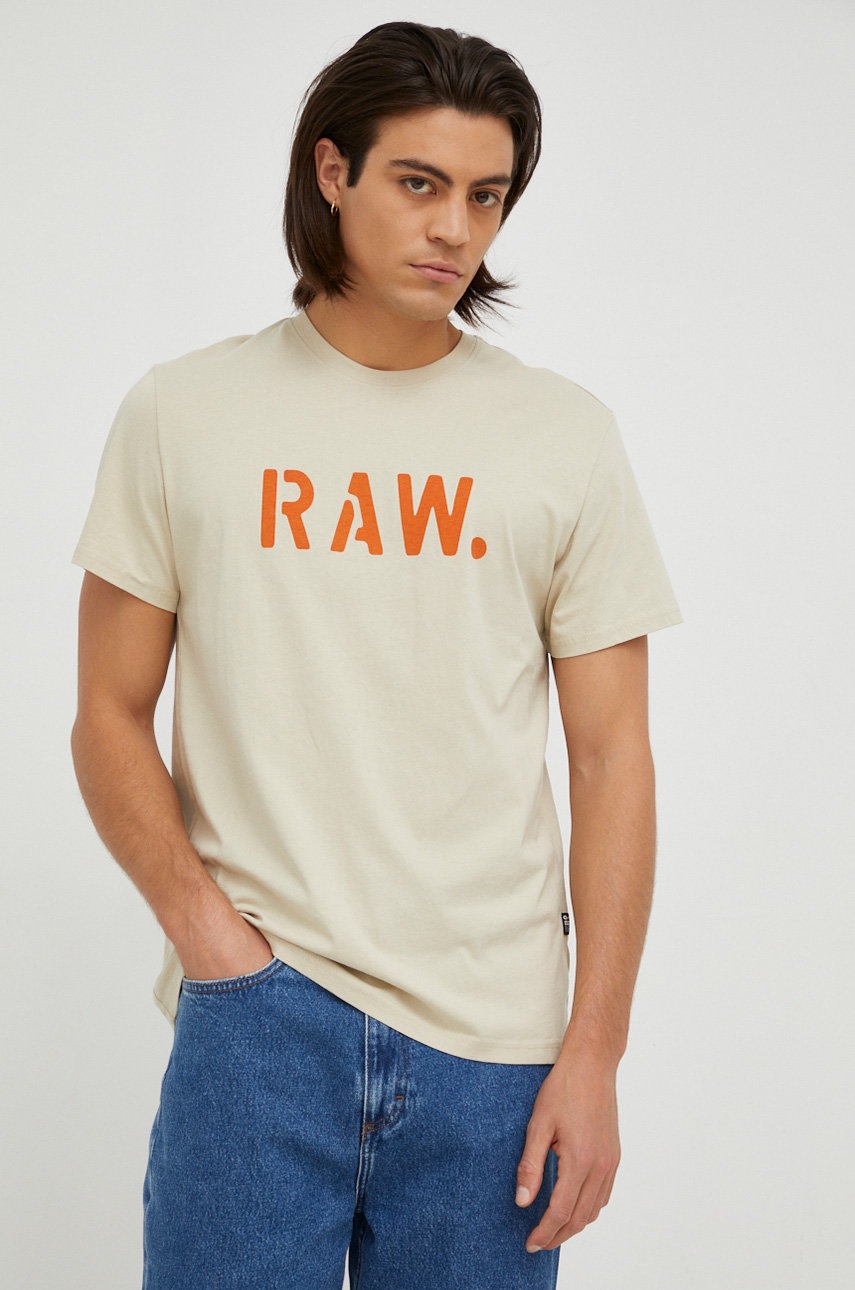 

Памучна тениска G-Star Raw в бежово с принт, Бежов