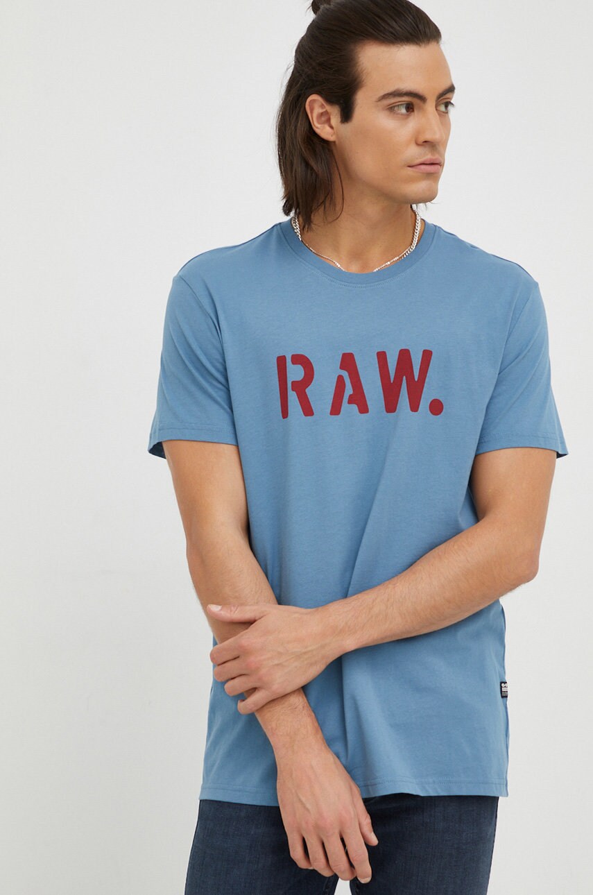 

Памучна тениска G-Star Raw с принт, Син