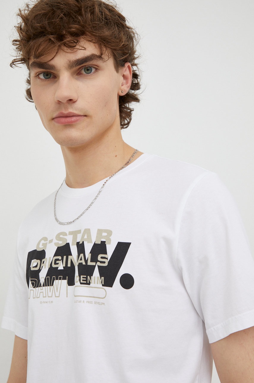 

Хлопковая футболка G-Star Raw цвет белый с принтом